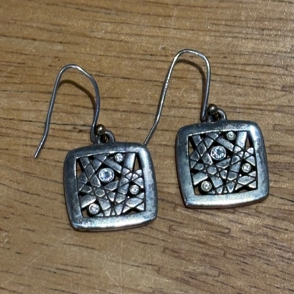 Vintage Jewelry - Vintage 90s Sterling silver and crystal geometric dangle pierced earrings